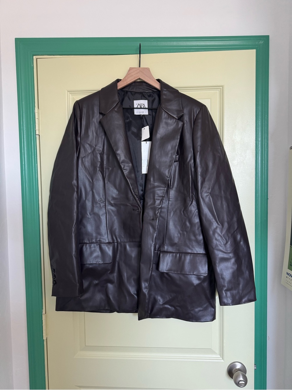 Zara Dark Brown Faux Leather Blazer Jacket